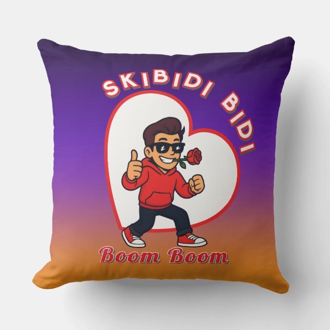 Skibidi Bidi Boom Boom Valentine Meme - Cartoon Cushion (Front)
