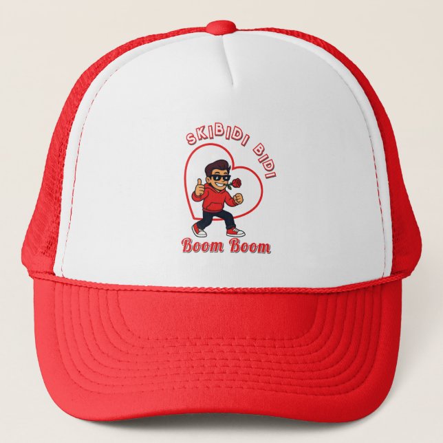 Skibidi Bidi Boom Boom Valentine Meme - Cartoon Trucker Hat (Front)