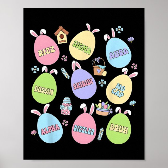 Skibidi Easter Day Egg Hunt Funny No Cap Rizz Meme Poster (Front)