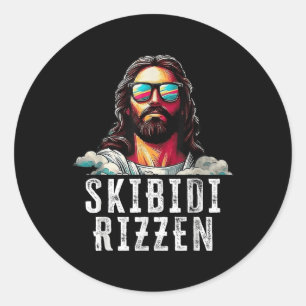 Skibidi Rizzen Funny Jesus Wearing Gles For Matchi Classic Round Sticker