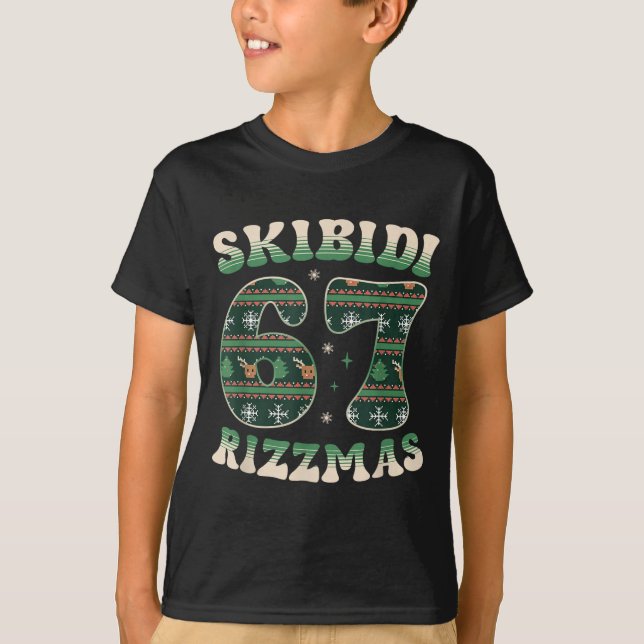 Skibidi Rizzmas 67 Six Seven Meme Ugly Christmas F T-Shirt (Front)