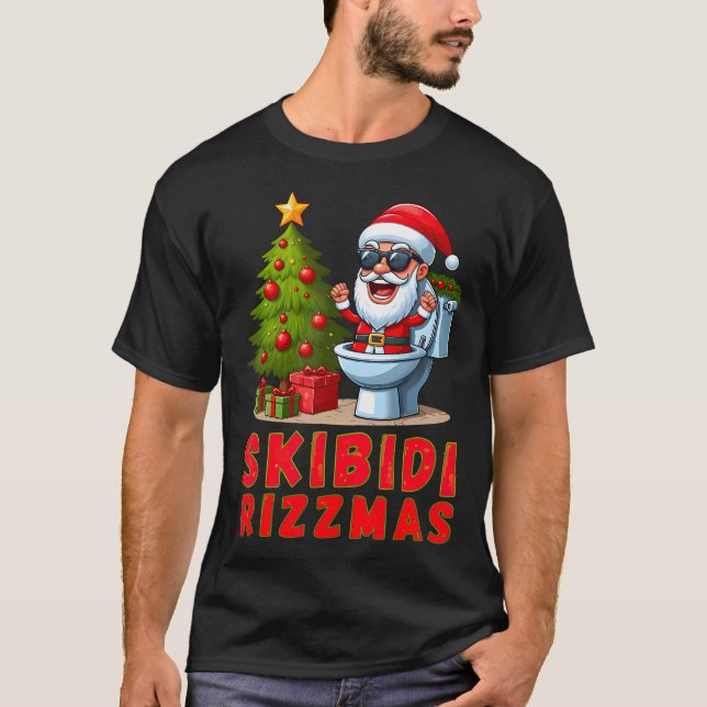 Skibidi Rizzmas Christmas Rizz Funny Santa Claus T-Shirt (Front)