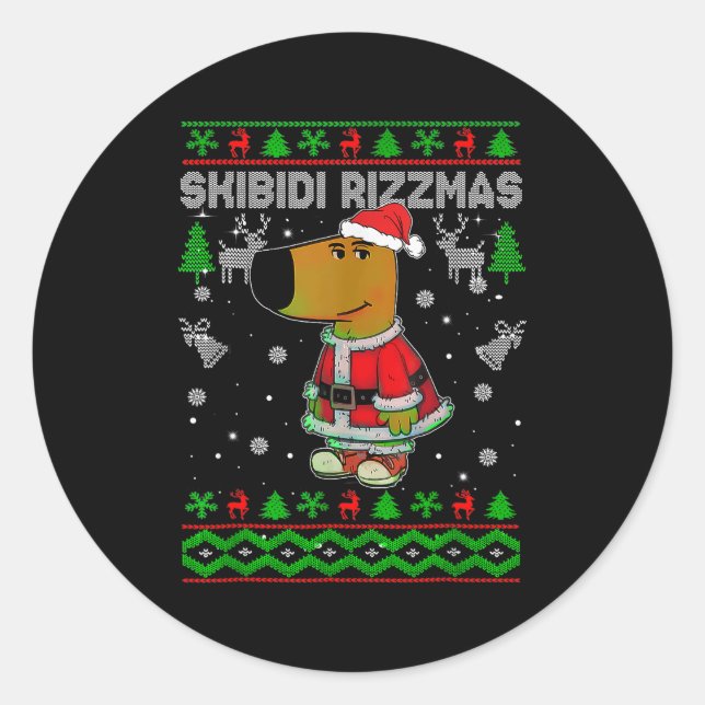 Skibidi Rizzmas Christmas Rizz Santa Ugly Christma Classic Round Sticker (Front)