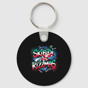 Skibidi Rizzmas Funny Christmas Snowboarding Santa Key Ring