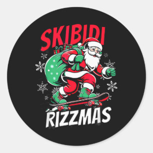 Skibidi Rizzmas Funny Santa Clause Skating Board X Classic Round Sticker