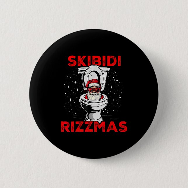 Skibidi Rizzmas Funny Santa Toilet White Elephant  6 Cm Round Badge (Front)