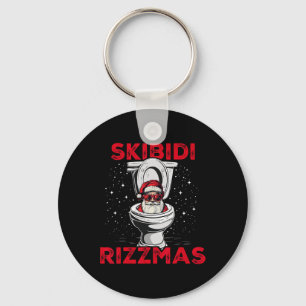Skibidi Rizzmas Funny Santa Toilet White Elephant Key Ring