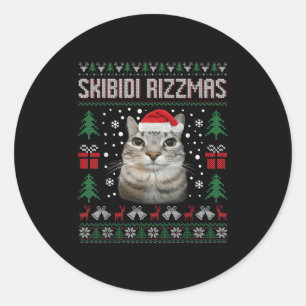 Skibidi Rizzmas Funny Silly Staring Cat Ugly Sweat Classic Round Sticker