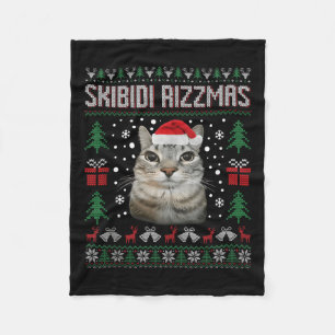 Skibidi Rizzmas Funny Silly Staring Cat Ugly Sweat Fleece Blanket
