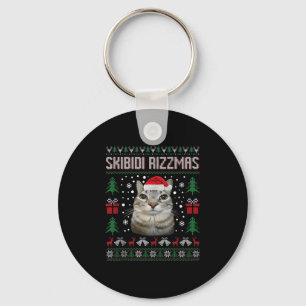 Skibidi Rizzmas Funny Silly Staring Cat Ugly Sweat Key Ring