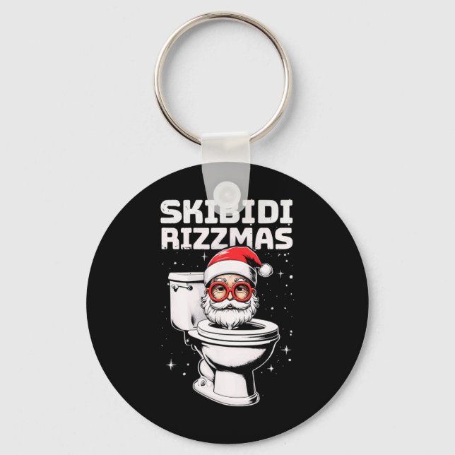 Skibidi Rizzmas Funny Toilet Santa White Elephant  Key Ring (Front)