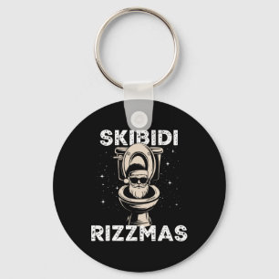 Skibidi Rizzmas Funny Toilet Santa White Elephant Key Ring