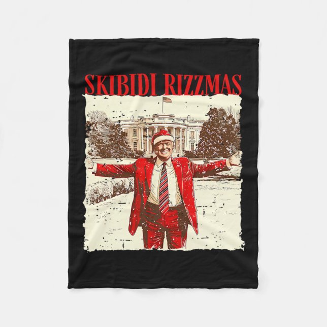 Skibidi Rizzmas Funny Trump Rizz Christmas Santa 1 Fleece Blanket (Front)