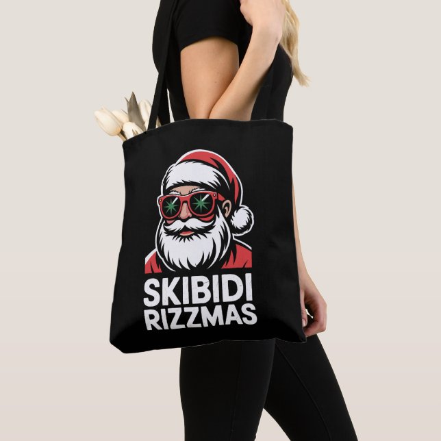Skibidi Rizzmas Santa Christmas Rizz Xmas Holiday Tote Bag (Close Up)
