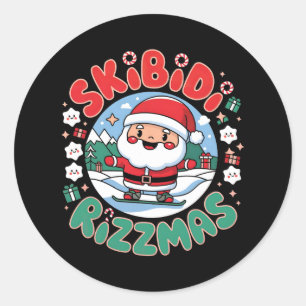Skibidi Rizzmas Santa Christmas Snowboarding Adven Classic Round Sticker