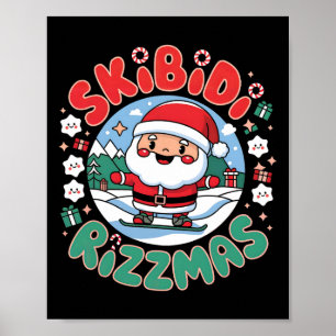 Skibidi Rizzmas Santa Christmas Snowboarding Adven Poster
