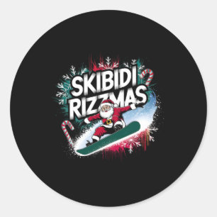 Skibidi Rizzmas Snowboarding Santa Funny Christmas Classic Round Sticker