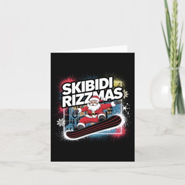 Skibidi Rizzmas Snowboarding Santa Funny Xmas Chri Card (Front)