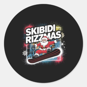 Skibidi Rizzmas Snowboarding Santa Funny Xmas Chri Classic Round Sticker