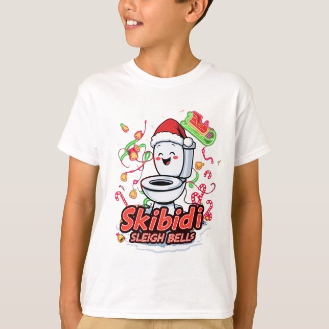  Skibidi Sleigh Bells gen Alpha meme Christmas T-Shirt (Front)