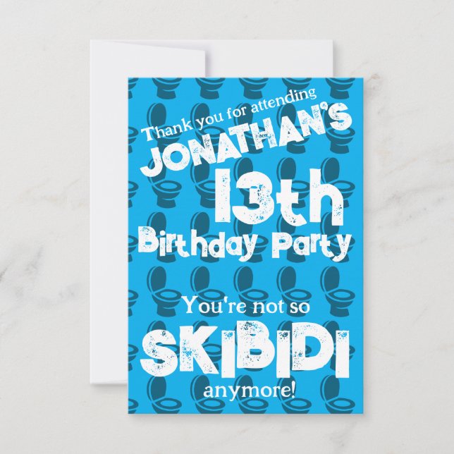 Skibidi Toilet Birthday Party Thank You Card (Front)