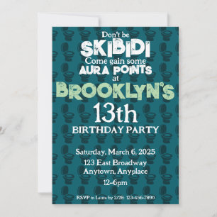 Skibidi Toilet Green Birthday Party Invitation