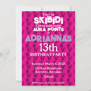 Skibidi Toilet Pink Birthday Party Invitation