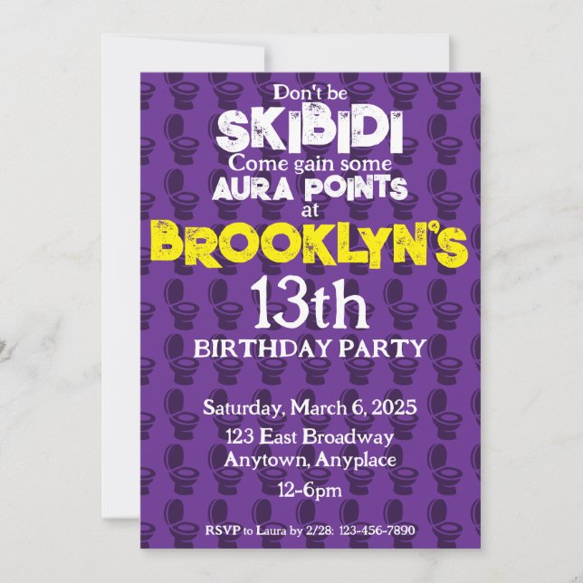 Skibidi Toilet Purple Birthday Party Invitation (Front)