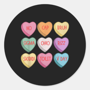 Skibidi Valentines Day Rizz Candy Heart Groovy  Classic Round Sticker