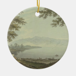 Skiddaw and Derwent Water (pen & ink with w/c over Ceramic Tree Decoration