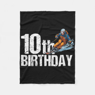Skier 10th Birthday Ski Boy Girl 10th Birthday Ski Fleece Blanket