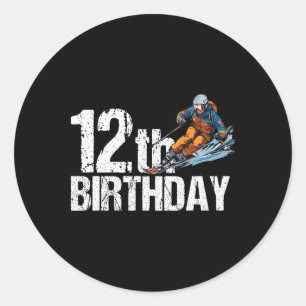 Skier 12th Birthday Ski Boy Girl 12th Birthday Ski Classic Round Sticker