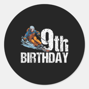 Skier 9th Birthday Ski Boy Girl 9th Birthday Skiin Classic Round Sticker