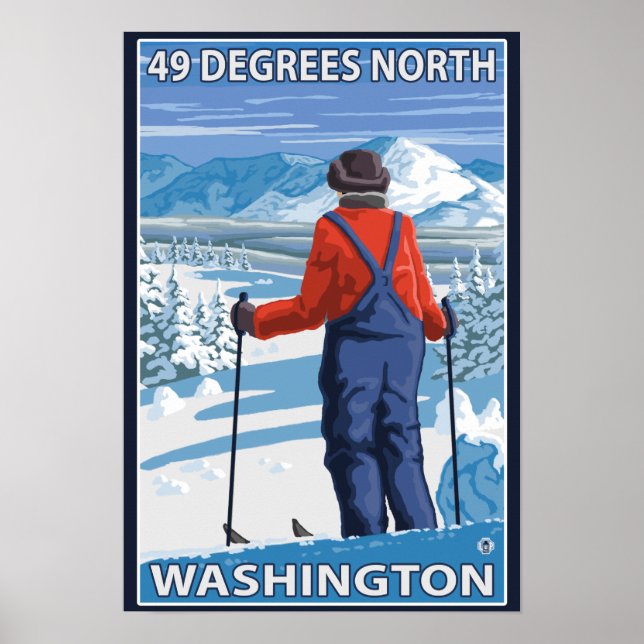 Skier Admiring - 49 Degrees North, Washington Poster (Front)