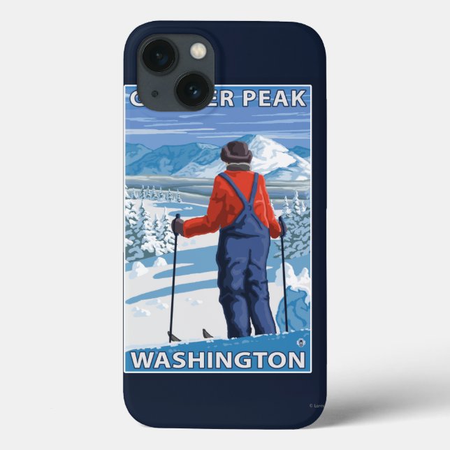 Skier Admiring - Glacier Peak, Washington Case-Mate iPhone Case (Back)
