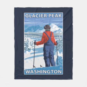Skier Admiring - Glacier Peak, Washington Fleece Blanket