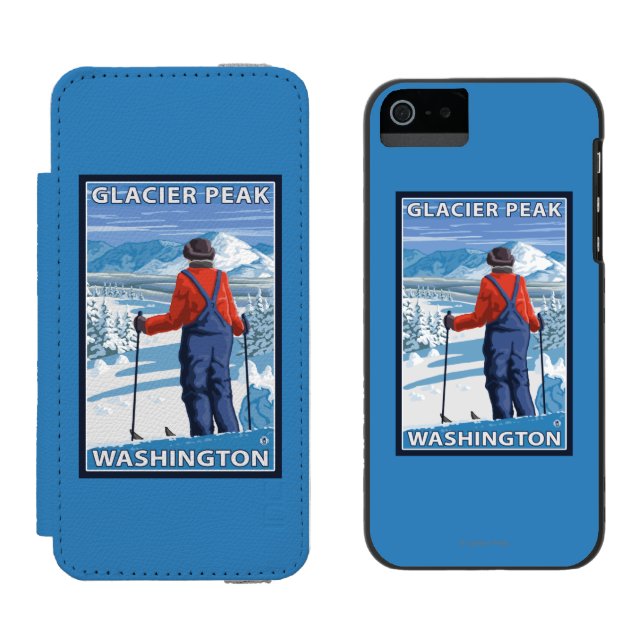 Skier Admiring - Glacier Peak, Washington Incipio iPhone Wallet Case (Side by Side)