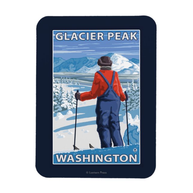 Skier Admiring - Glacier Peak, Washington Magnet (Vertical)