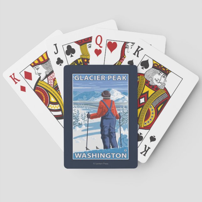 Skier Admiring - Glacier Peak, Washington Playing Cards (Back)