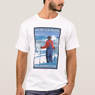 Skier Admiring - Glacier Peak, Washington T-Shirt