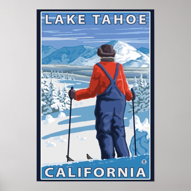 Skier Admiring - Lake Tahoe, California Poster (Front)