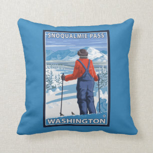 Skier Admiring - Snoqualmie Pass, Washington Cushion