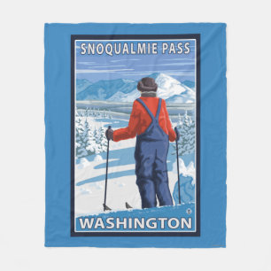 Skier Admiring - Snoqualmie Pass, Washington Fleece Blanket