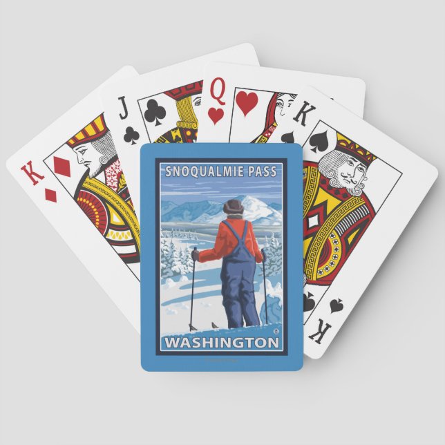 Skier Admiring - Snoqualmie Pass, Washington Playing Cards (Back)