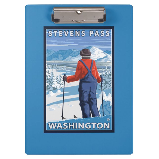 Skier Admiring - Stevens Pass, Washington Clipboard (Front)