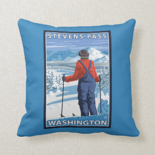 Skier Admiring - Stevens Pass, Washington Cushion