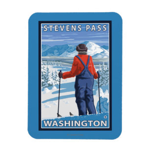 Skier Admiring - Stevens Pass, Washington Magnet