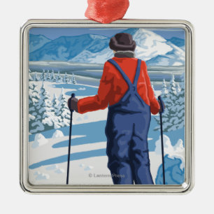 Skier Admiring - Stevens Pass, Washington Metal Ornament
