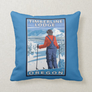 Skier Admiring - Timberline Lodge, Oregon Cushion