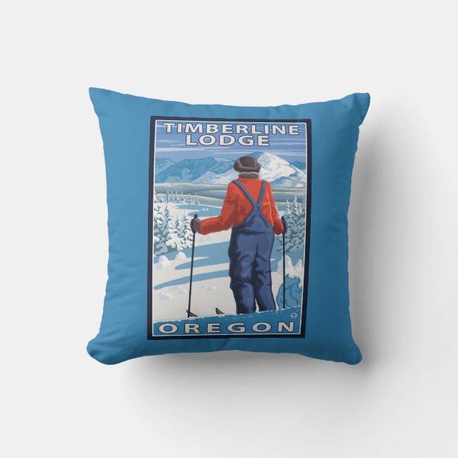 Skier Admiring - Timberline Lodge, Oregon Cushion (Front)
